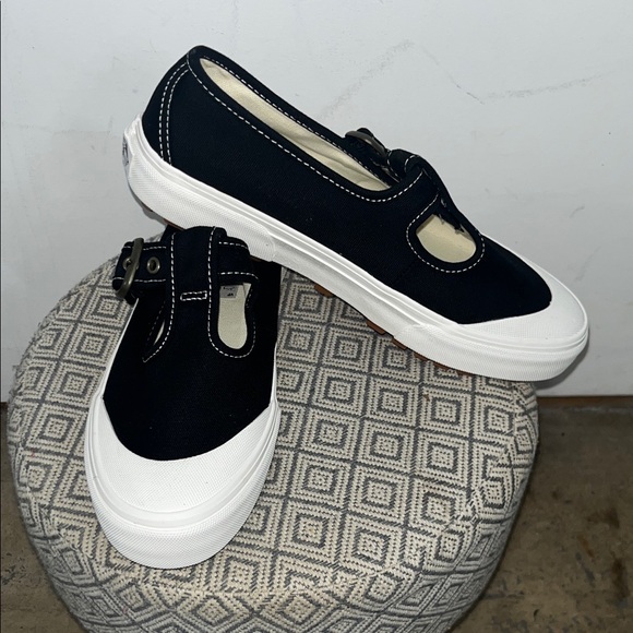 Vans Shoes - Vans Mary Jane Style 93 Sneaker Shoe with Buckle Black Canvas White Rubber NWOT